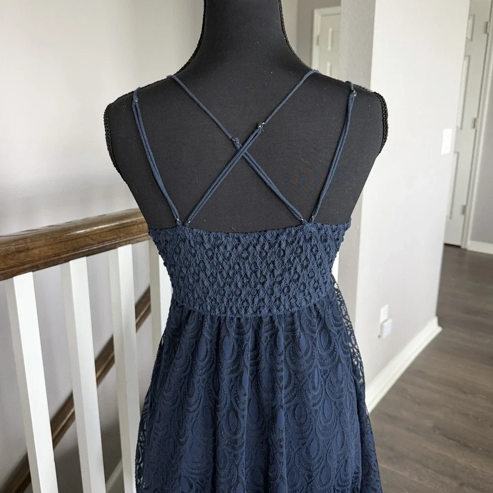 Free People One Adella Blue Slip Dress Size XS Ruffle Lace Coquette Romantic